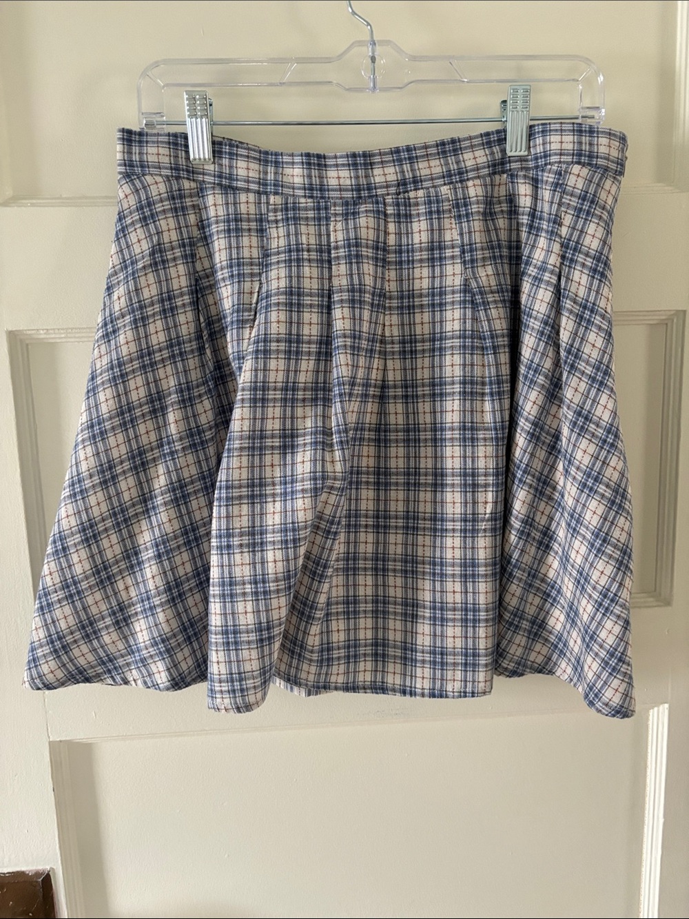 Plaid Circle Skirt in Blue & Cream